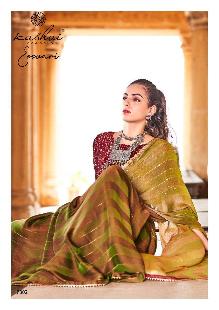 Kashvi Eesvari Party Wear Printed Stain Fancy Saree Collection